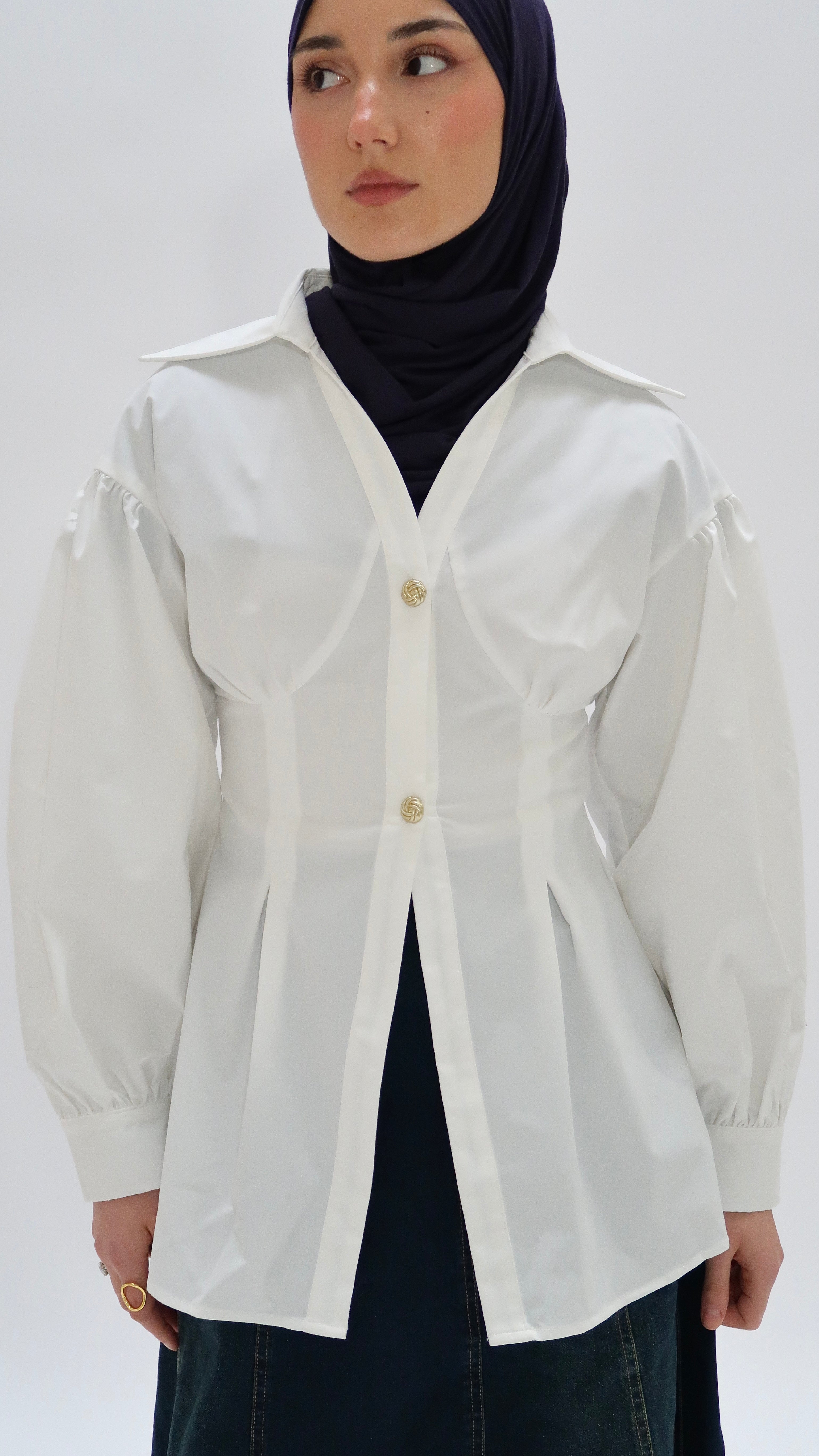 Shirt with gold buttons