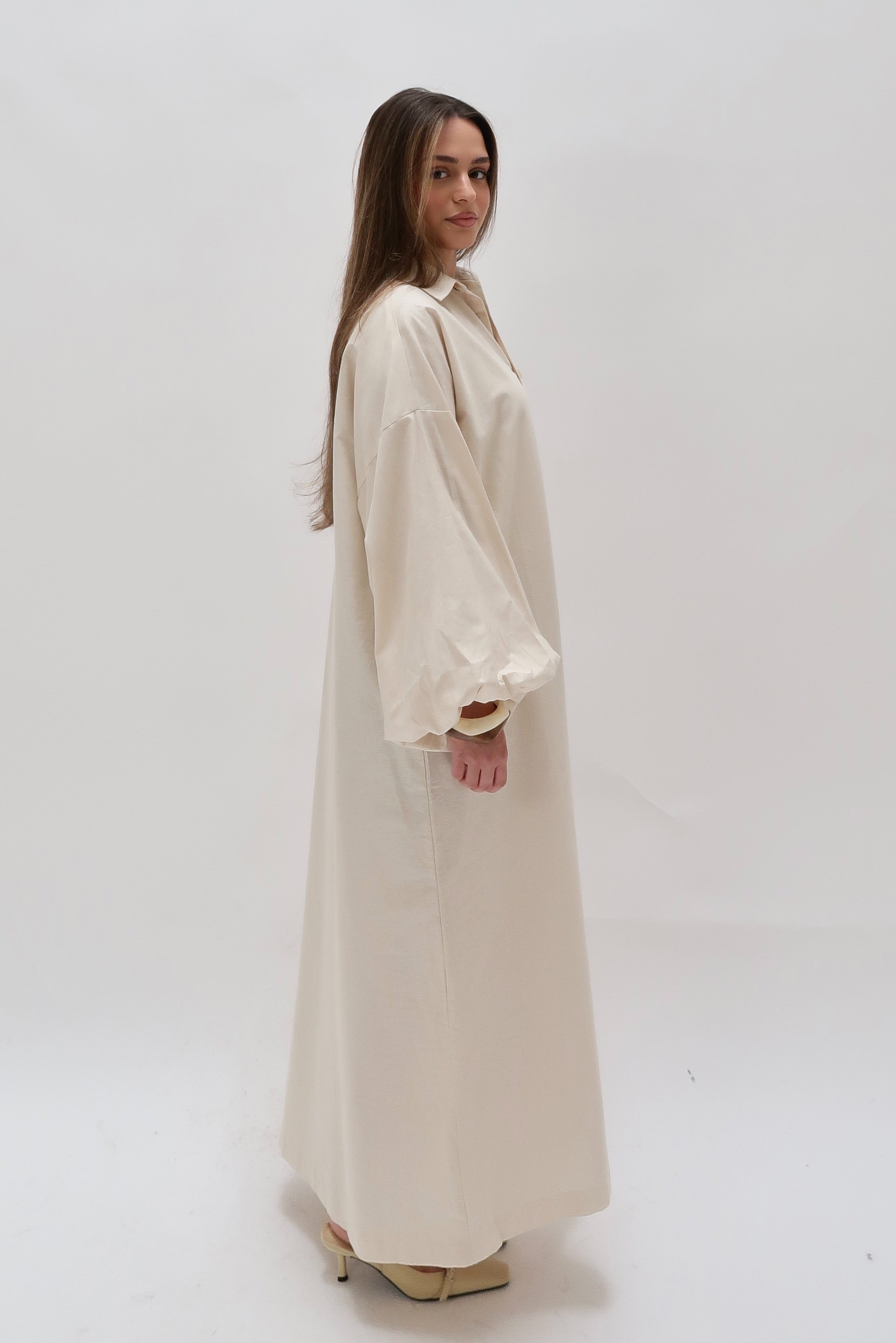 Baumwollkleid mit Knöpfen Ivory