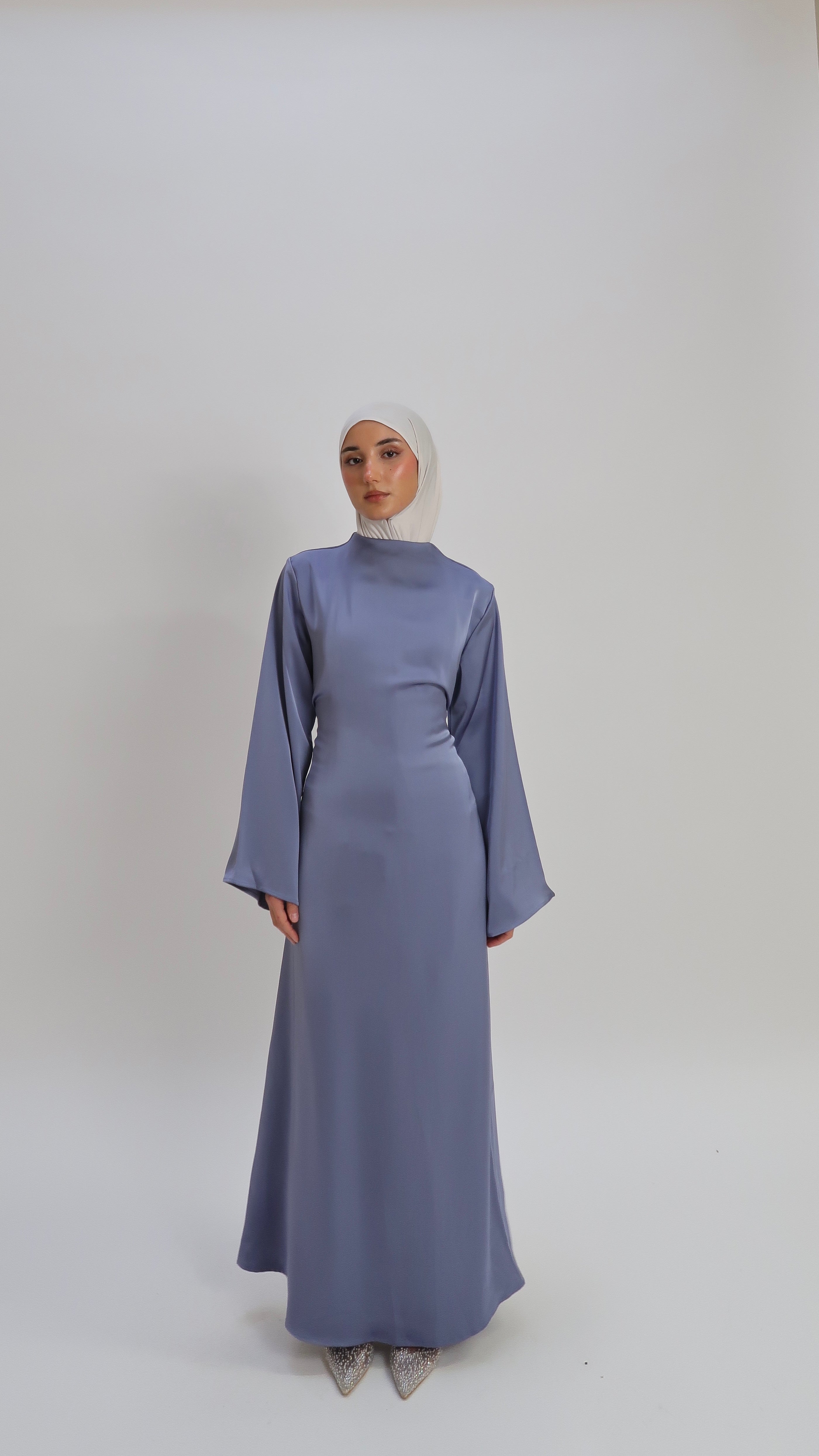 Blue A-line silk dress