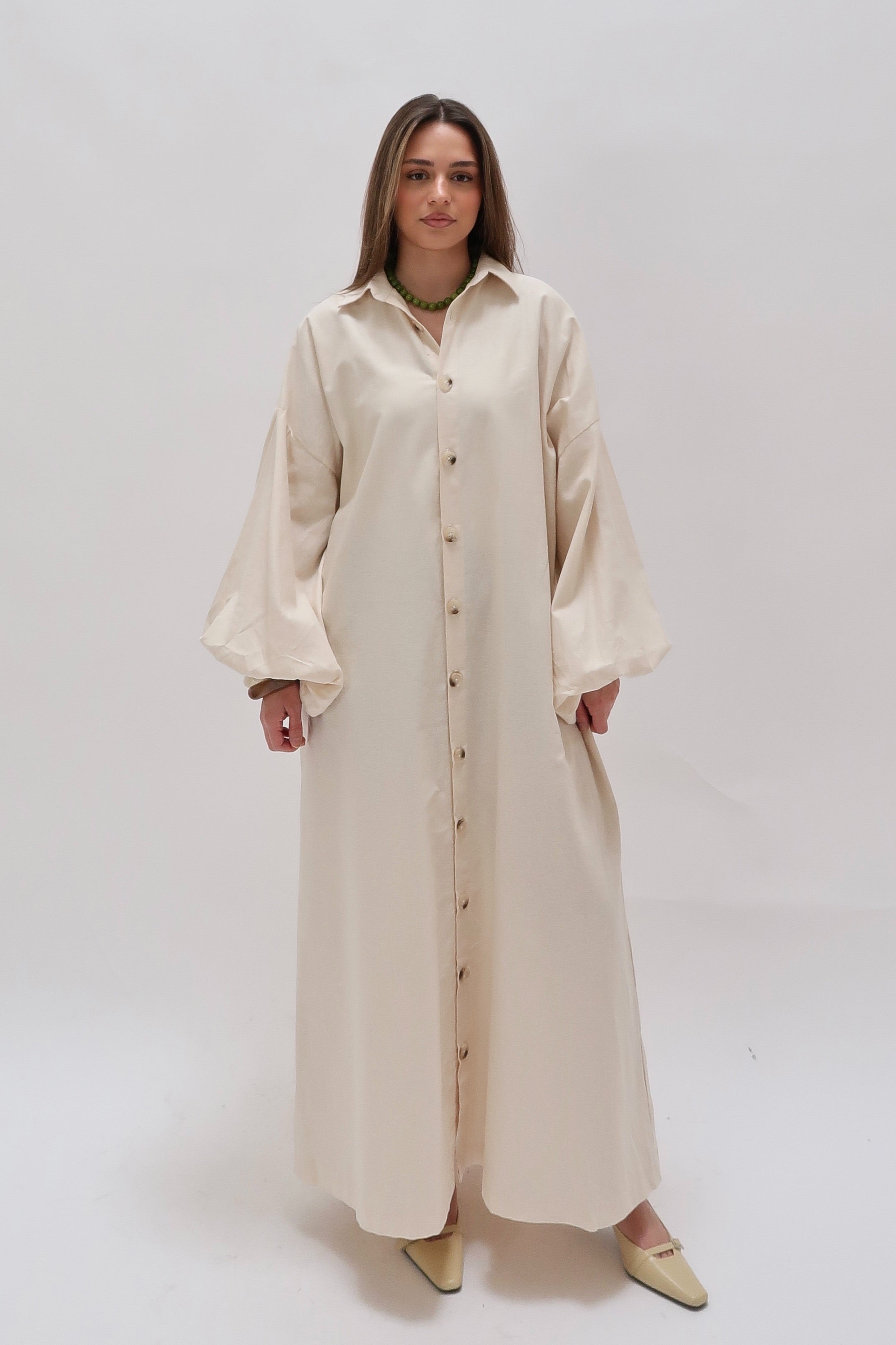 Baumwollkleid mit Knöpfen Ivory