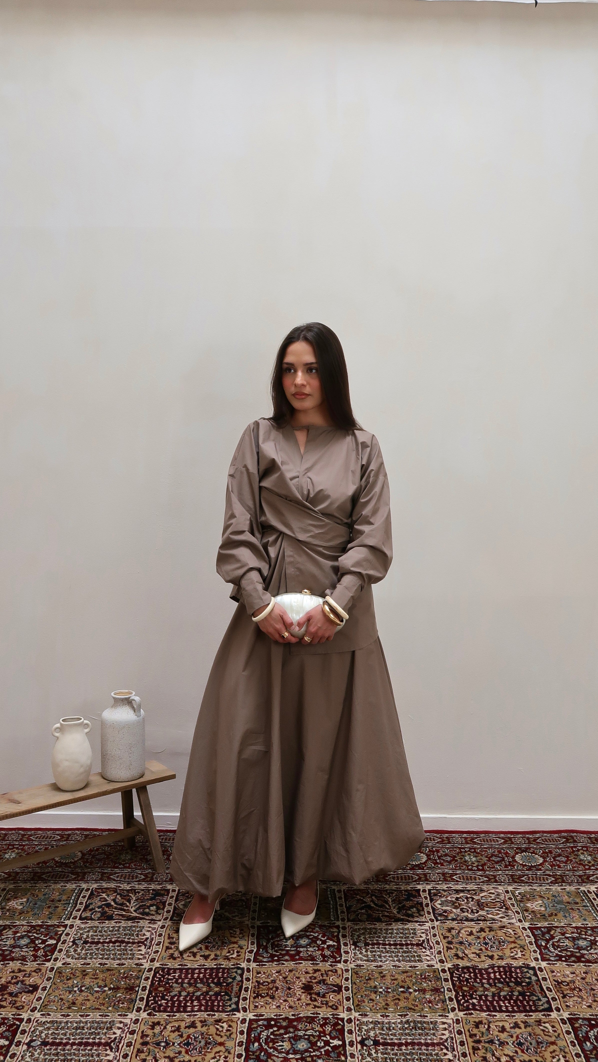Two-piece balloon skirt greige
