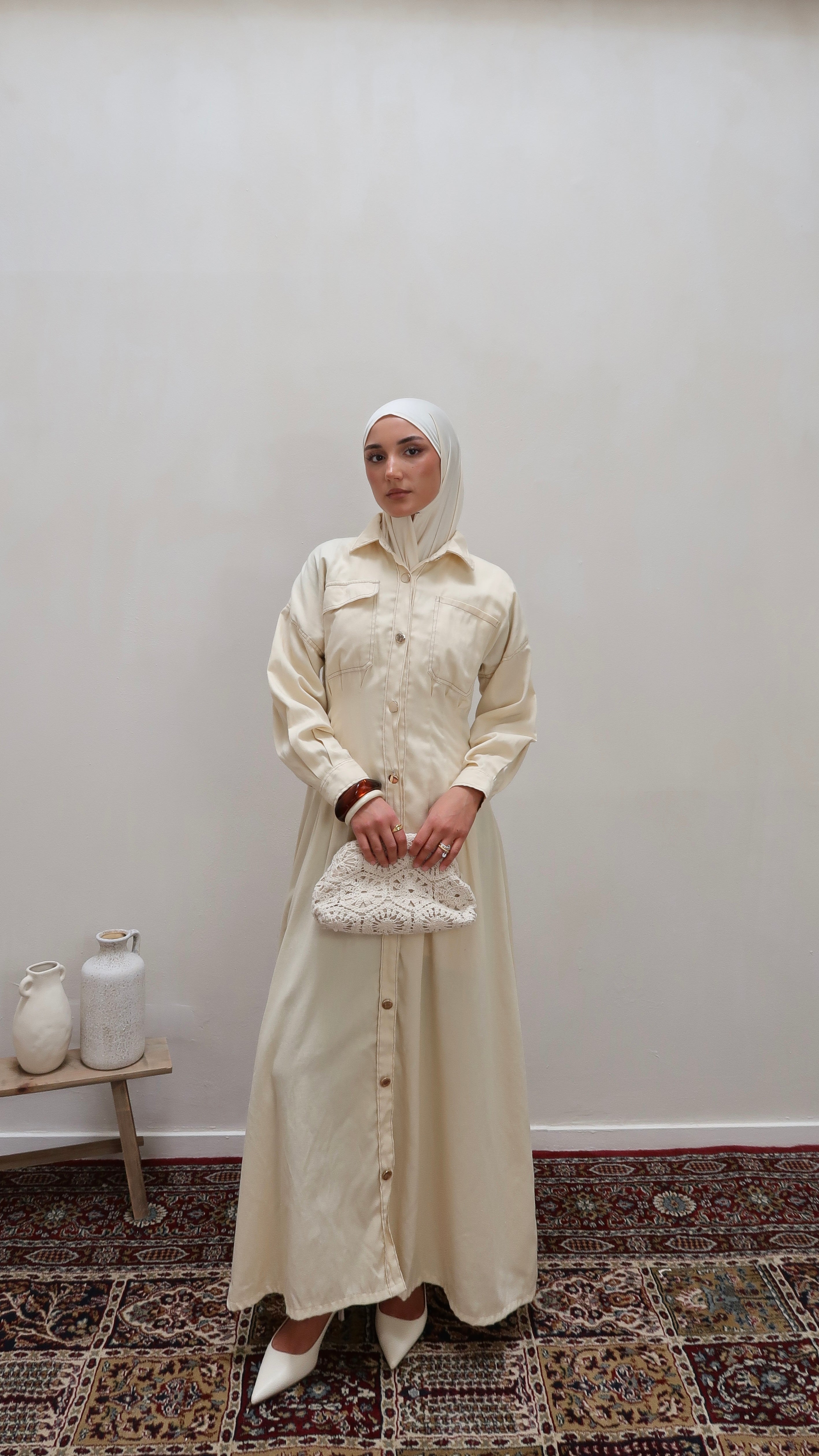 Denim dress with buttons buttermilk yellow