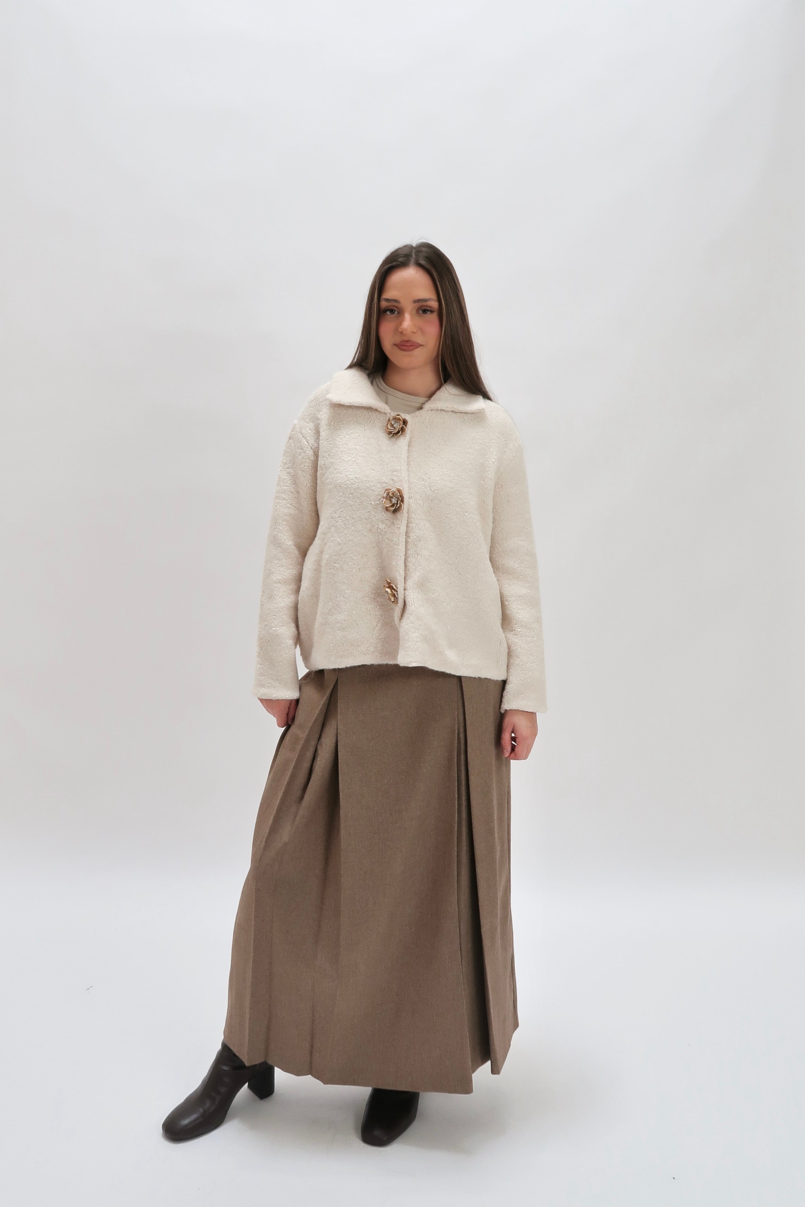 Transitional jacket with flower buttons