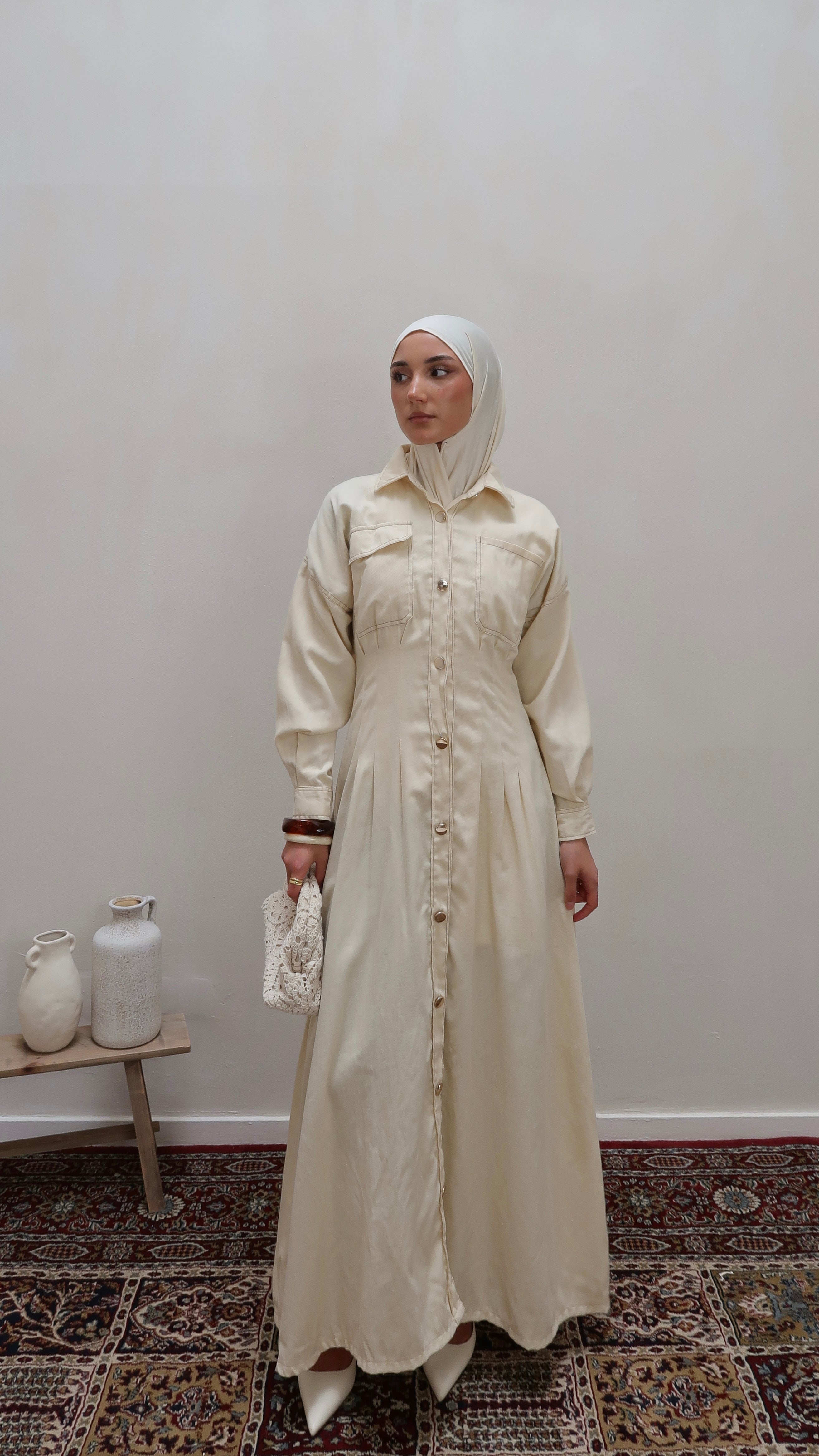 Denim dress with buttons buttermilk yellow