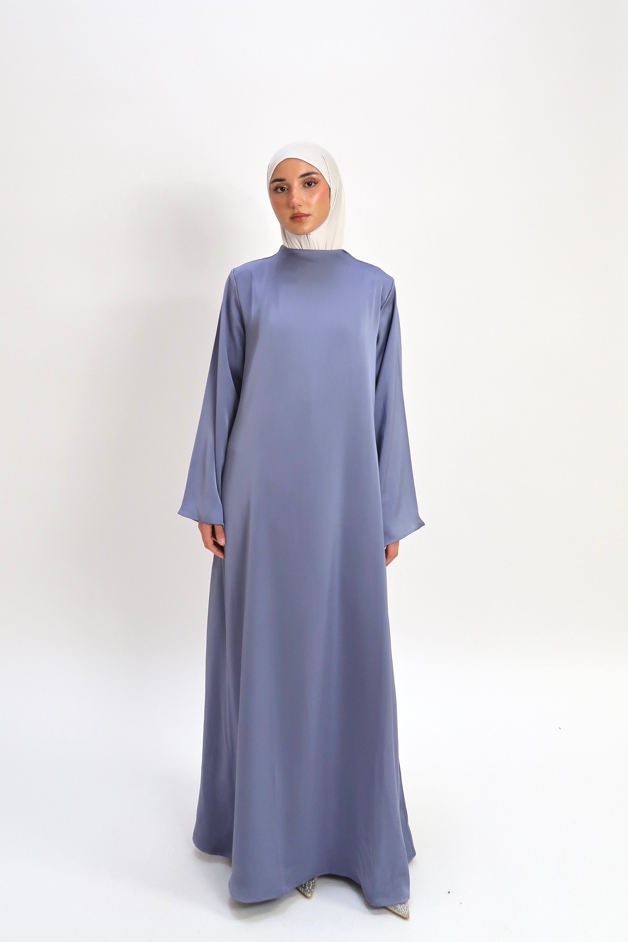 Blue A-line silk dress
