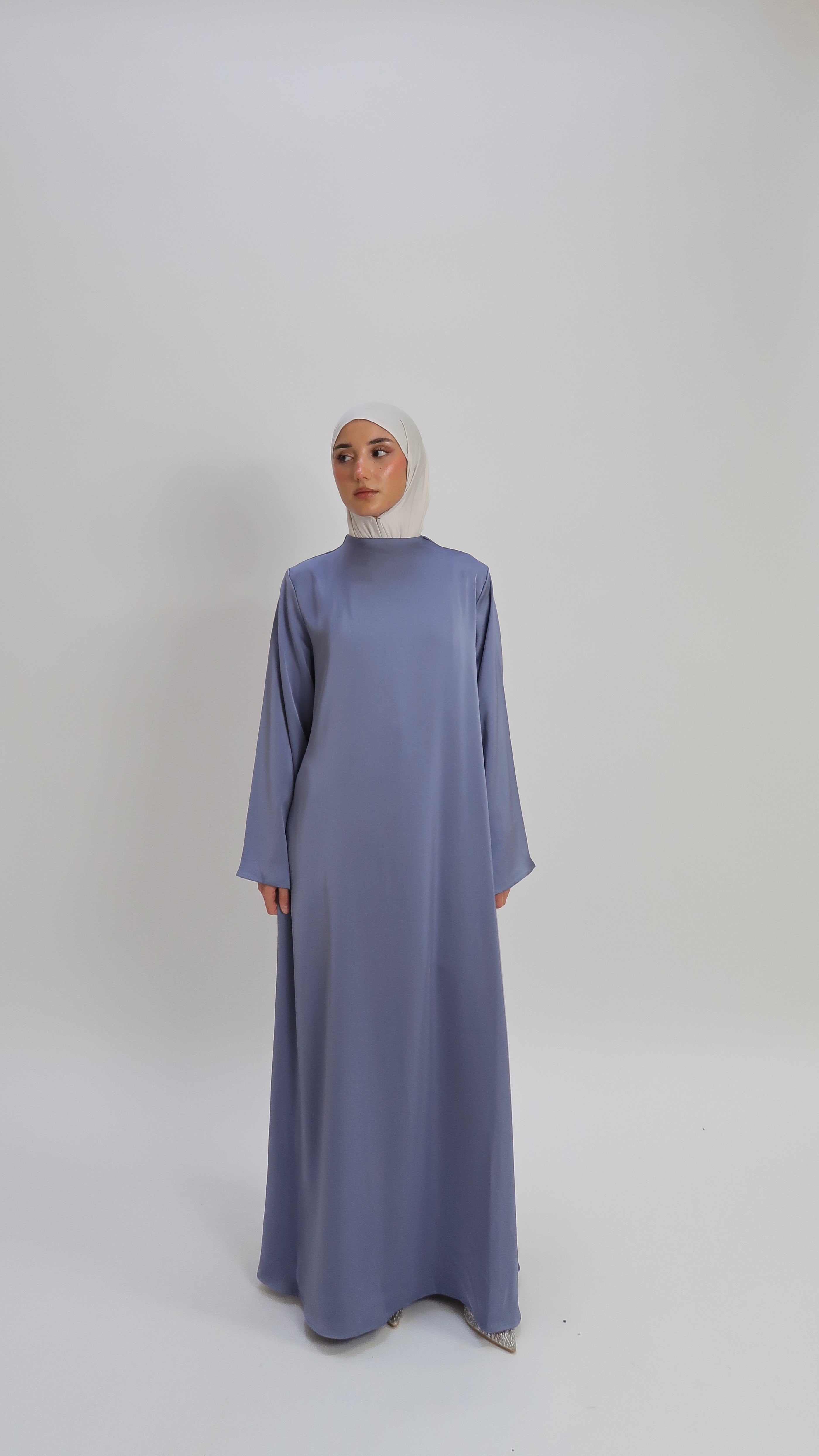 Blue A-line silk dress