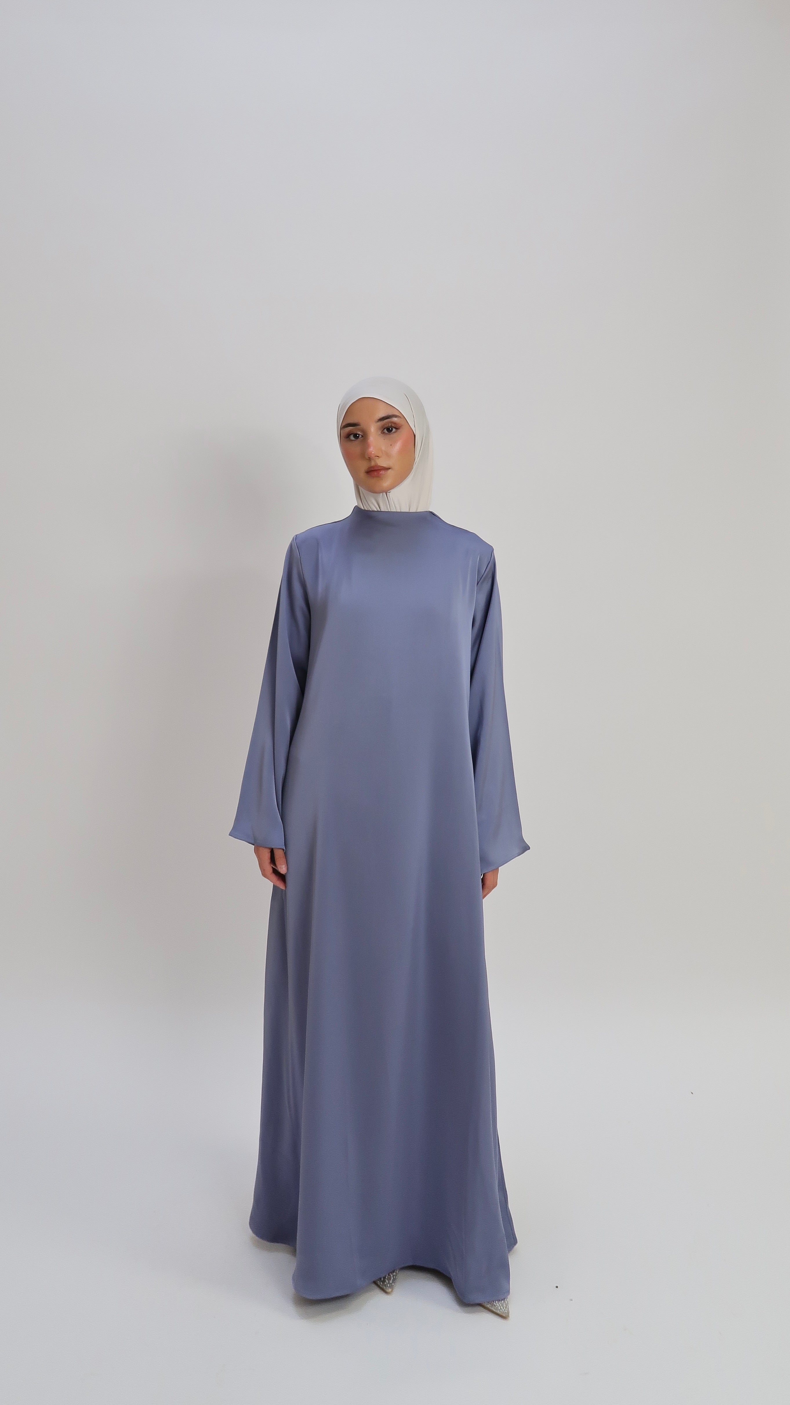 Blue A-line silk dress