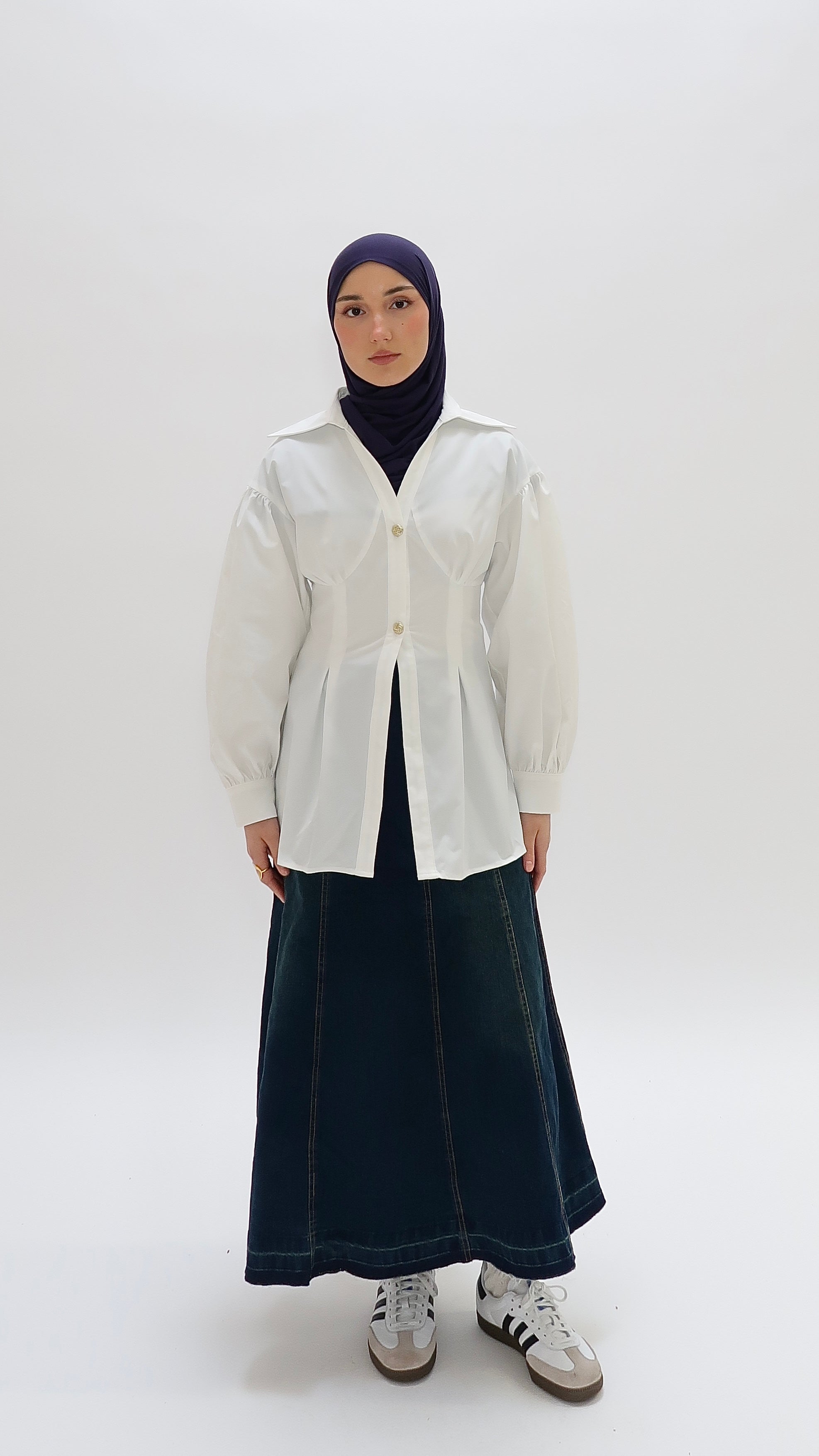 Shirt with gold buttons