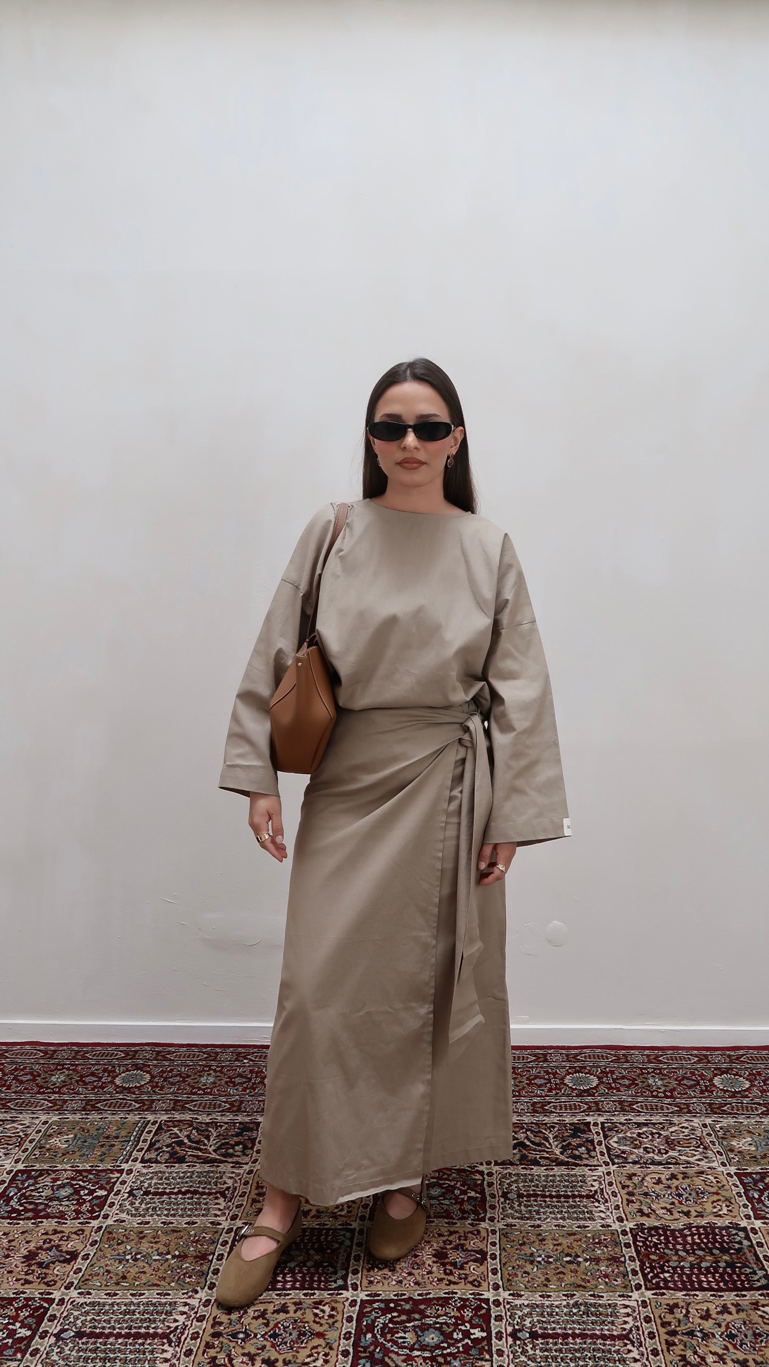 Zweiteiler Wickelrock Braun/Olive