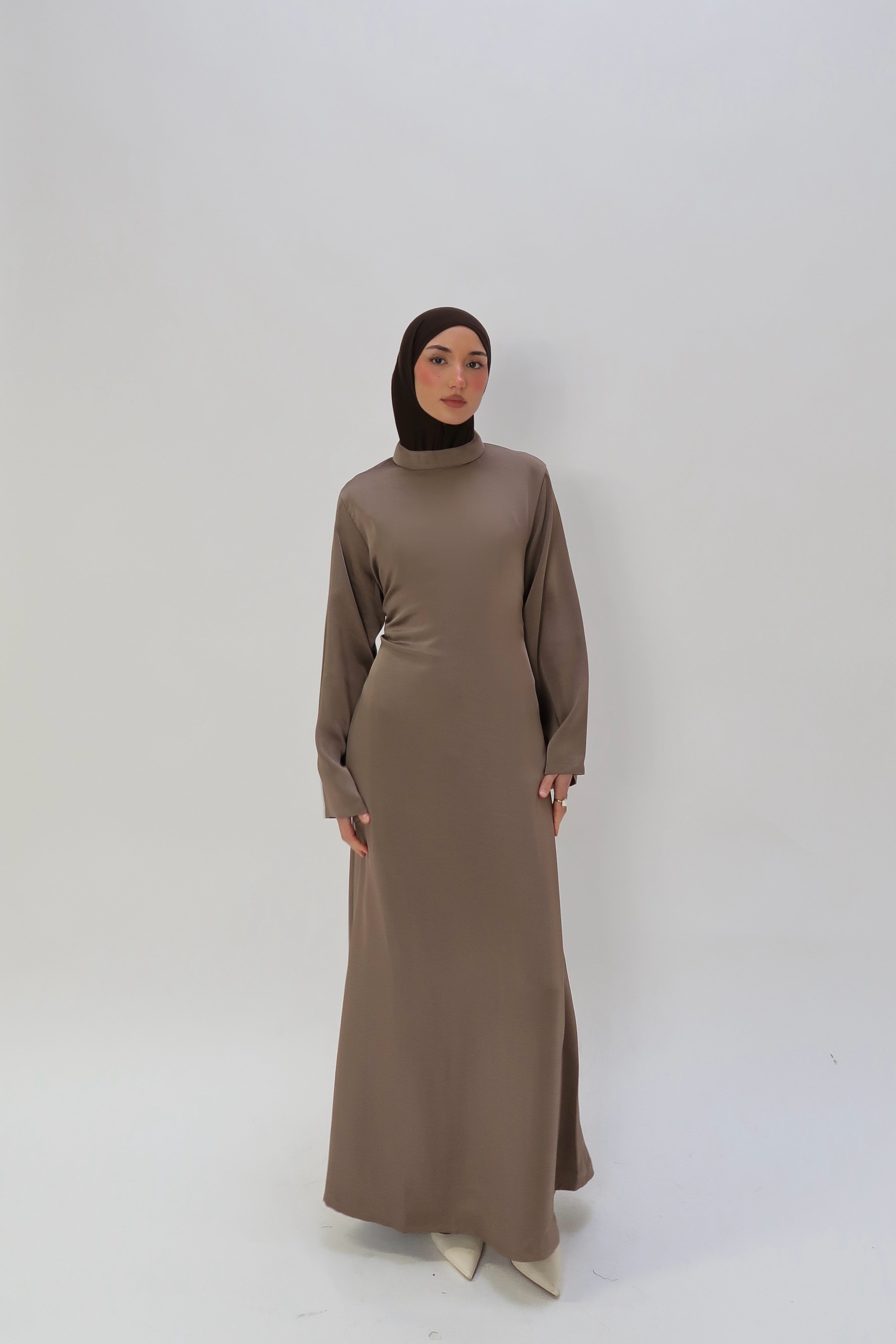 Satinkleid A-linie Braun