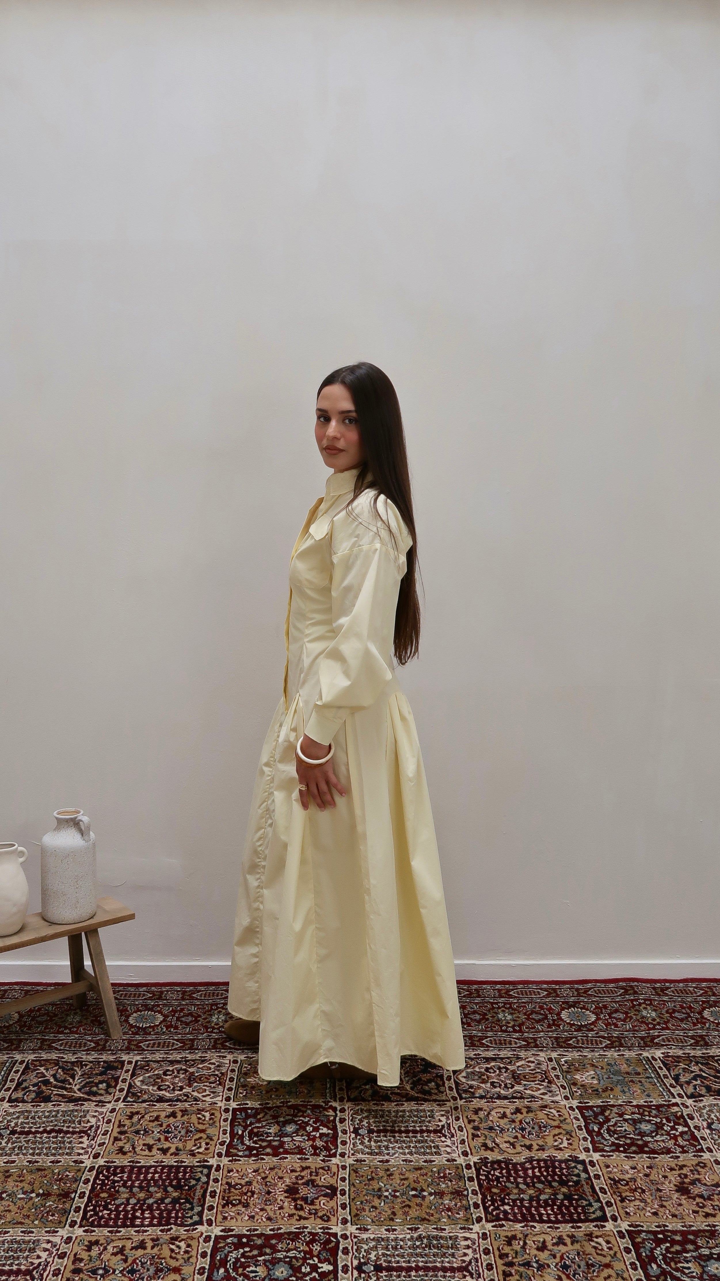 pleated shirt dress buttermilk yellow