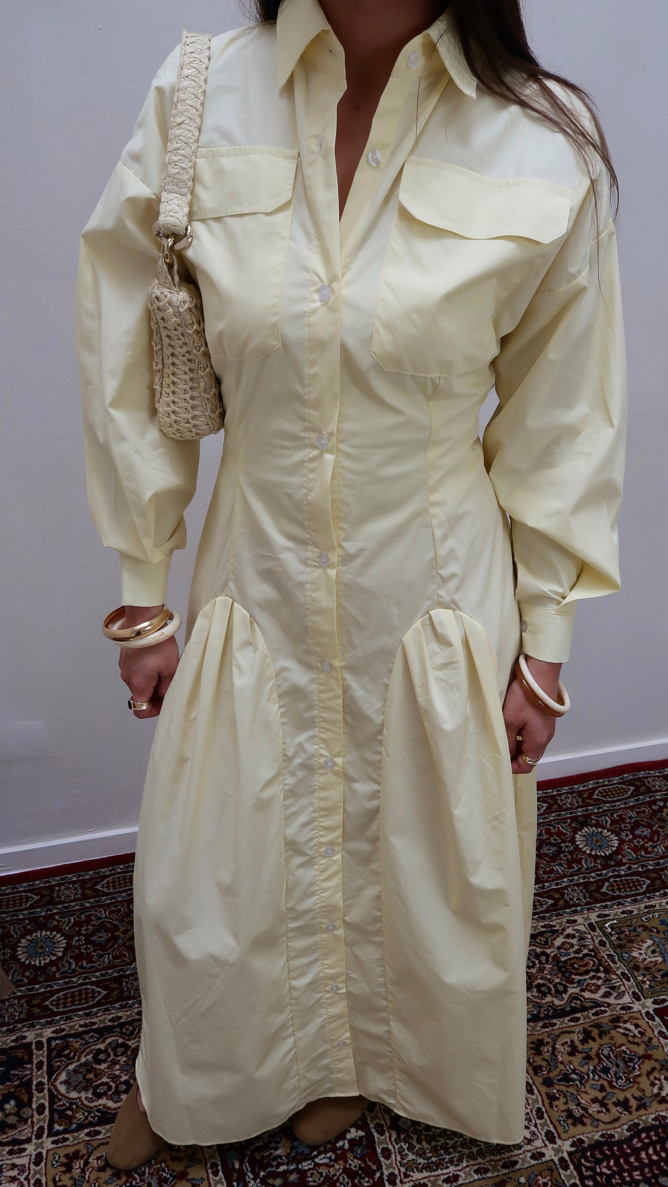 pleated shirt dress buttermilk yellow