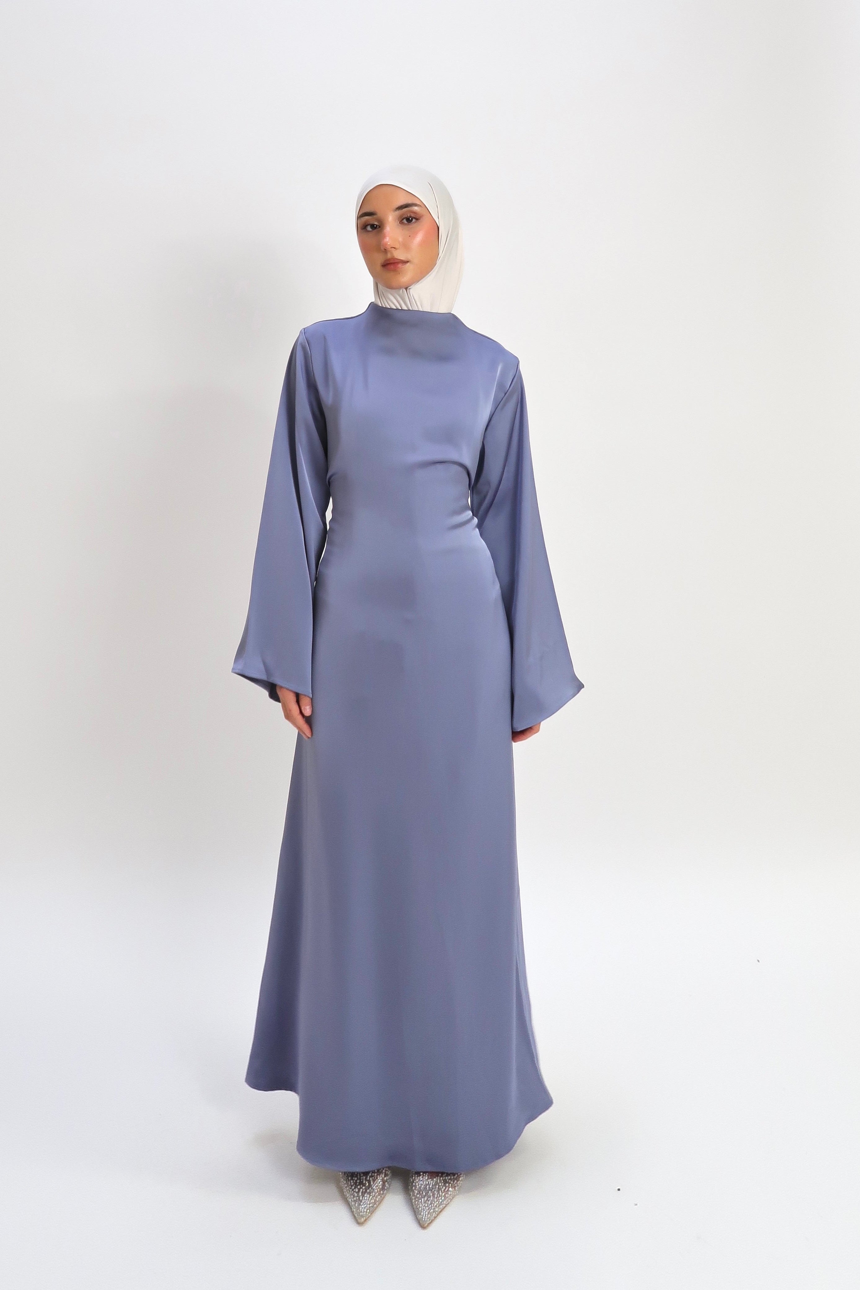 Blue A-line silk dress