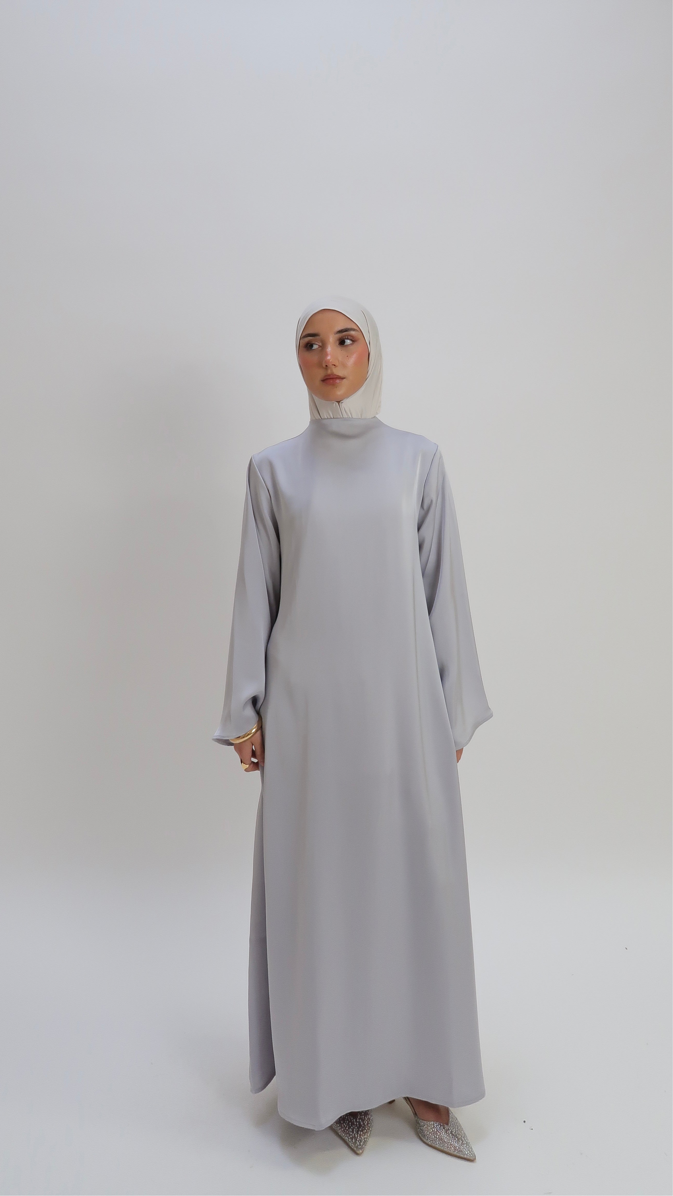 Silkkleid in A-Linie Silver