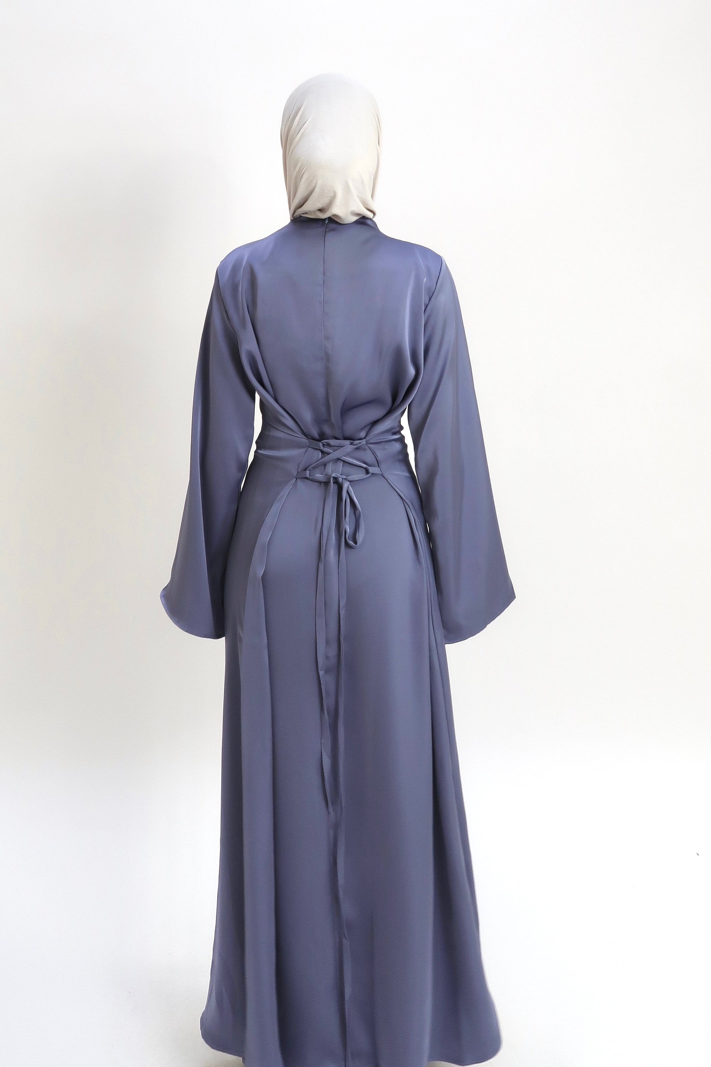 Blue A-line silk dress