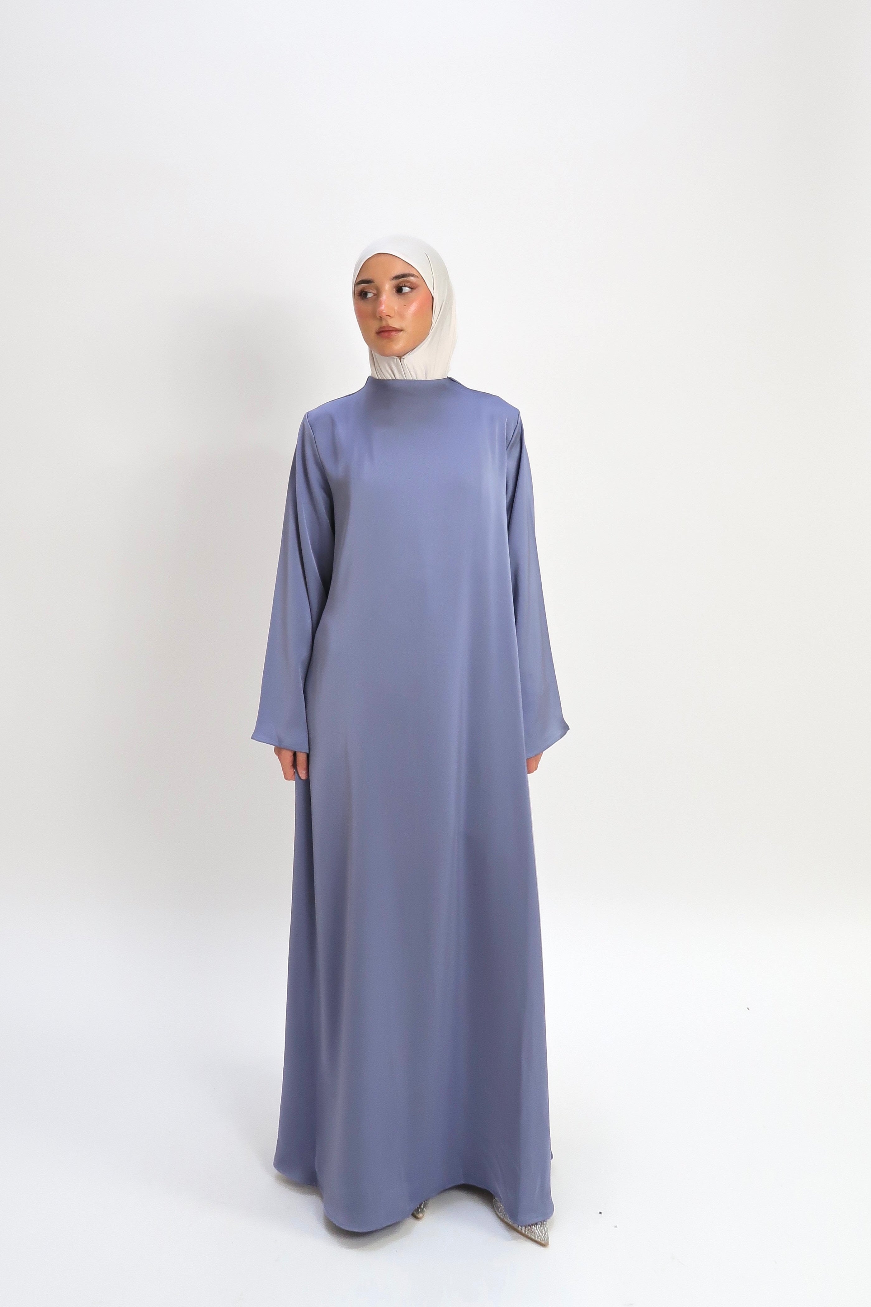 Blue A-line silk dress