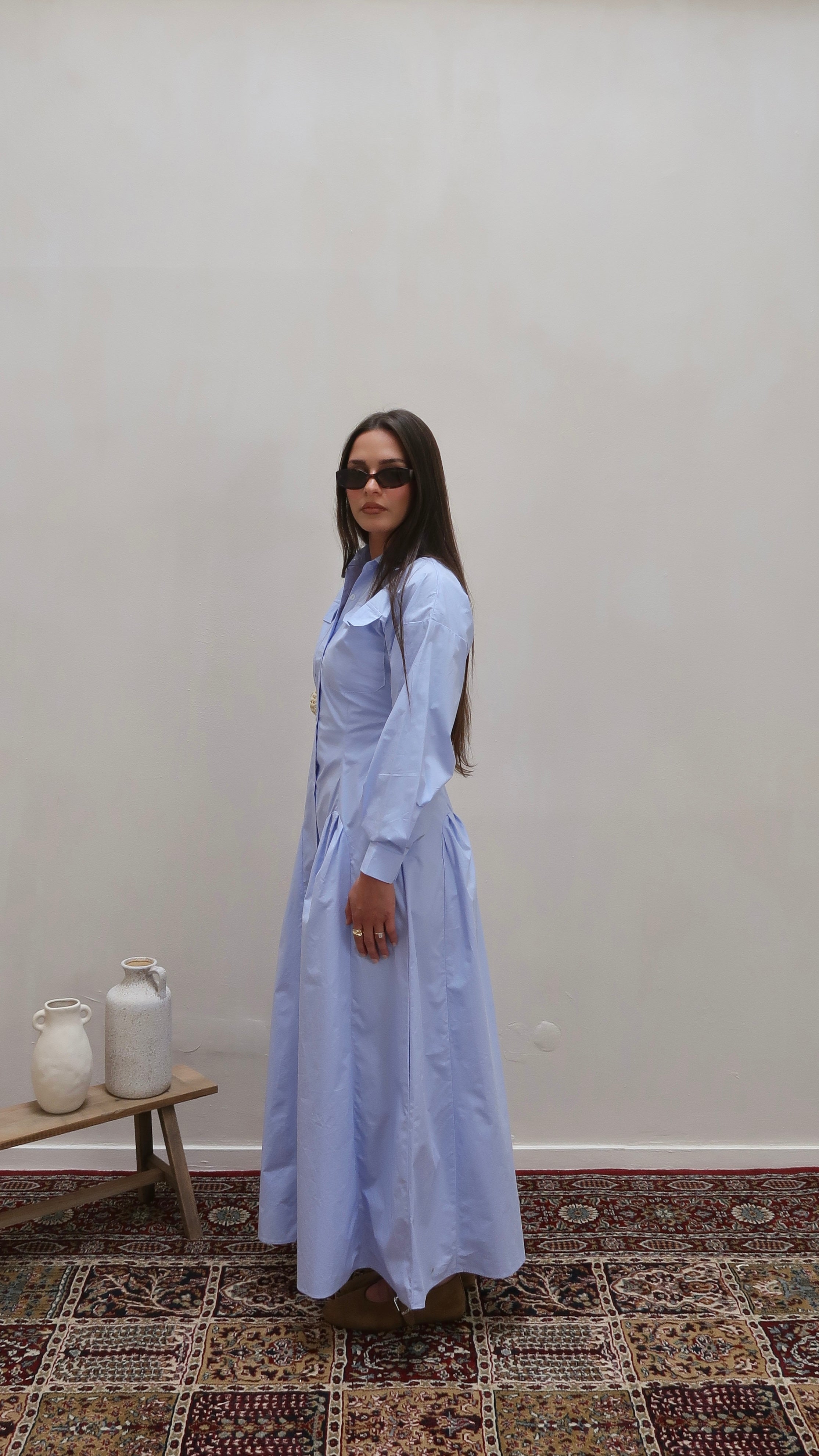 Hemdkleid plissiert Babyblau