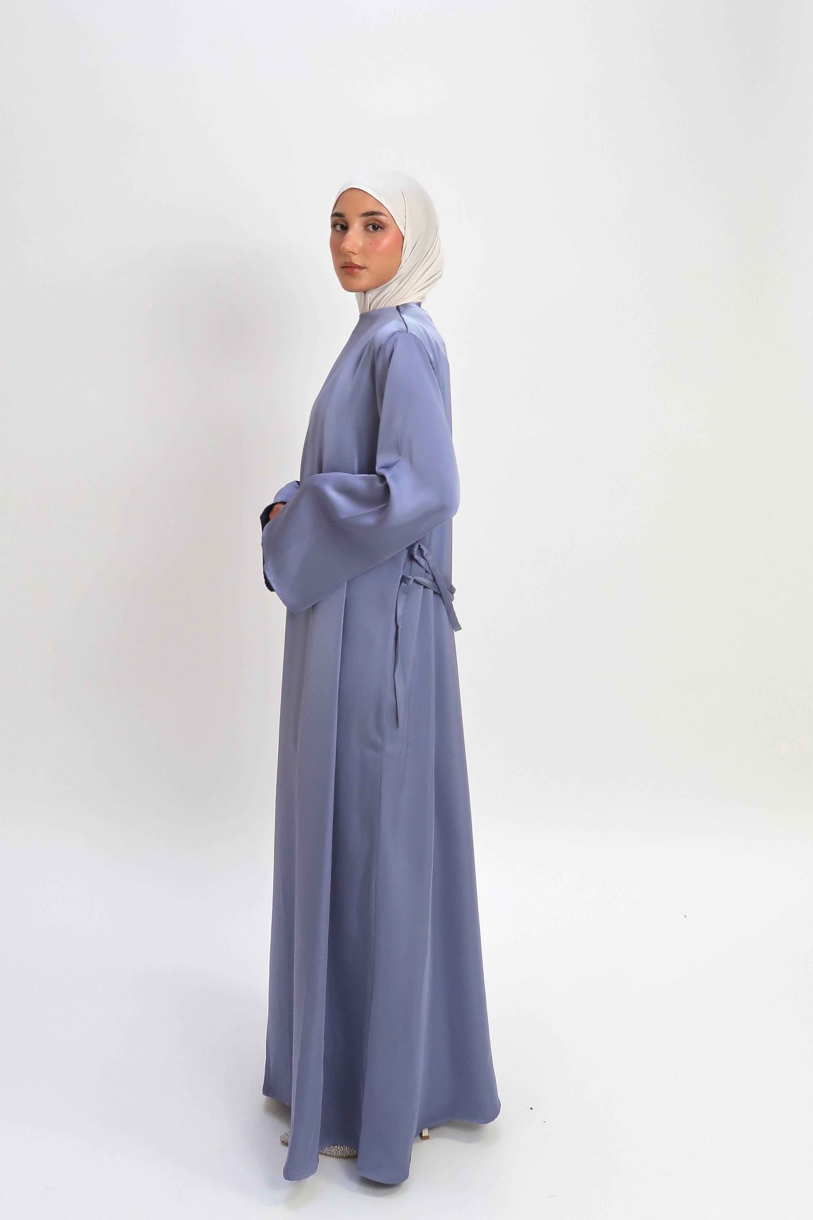 Blue A-line silk dress