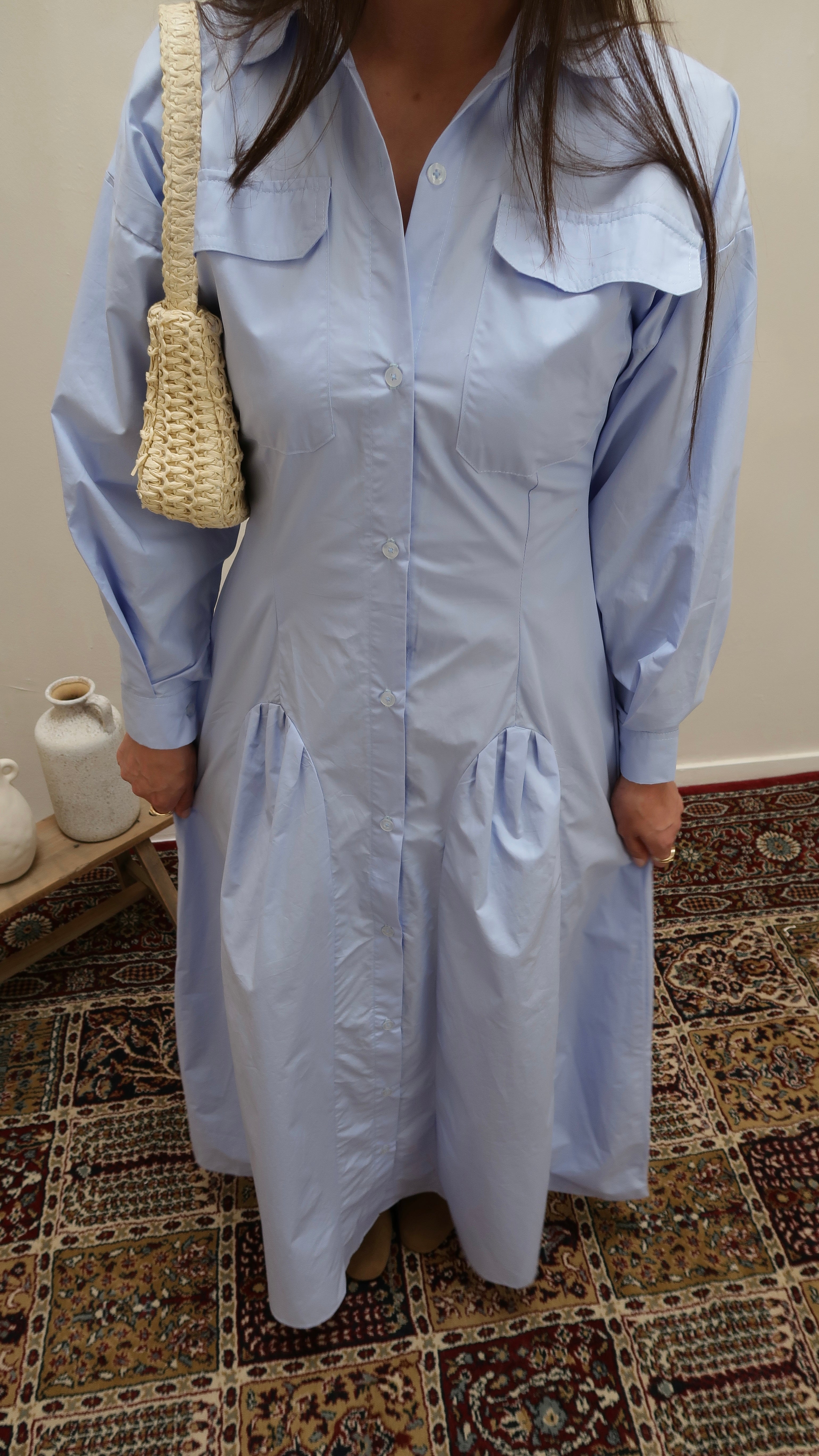 Hemdkleid plissiert Babyblau